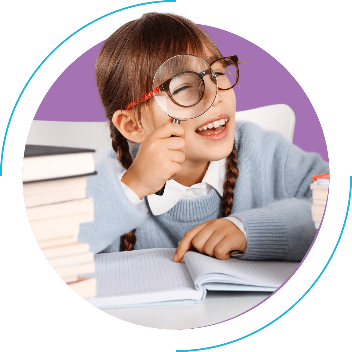 Young student exploring with magnifier