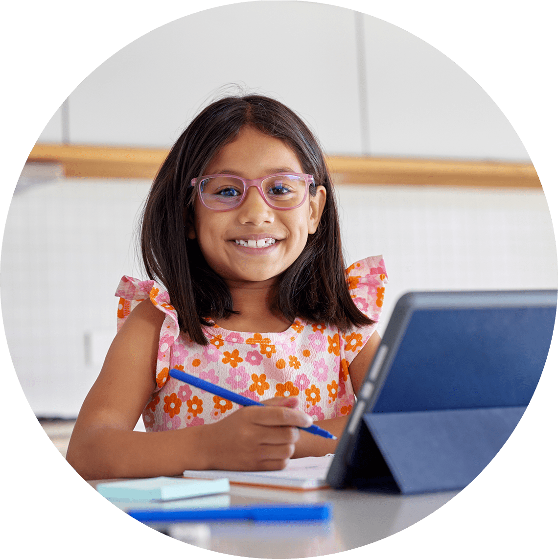 Young girl learning with digital device