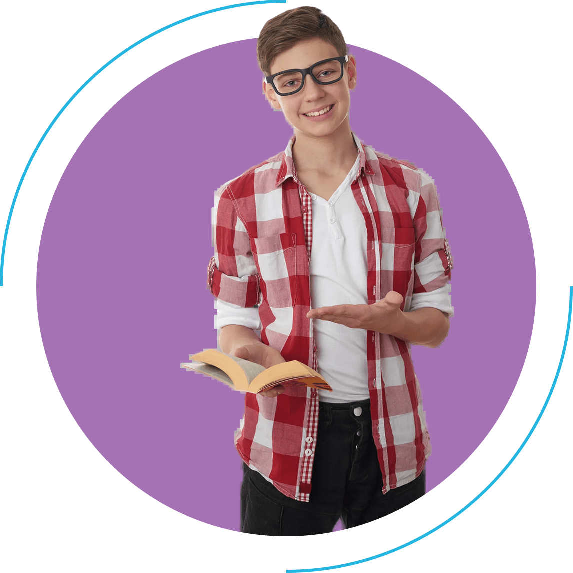 Young student in plaid shirt